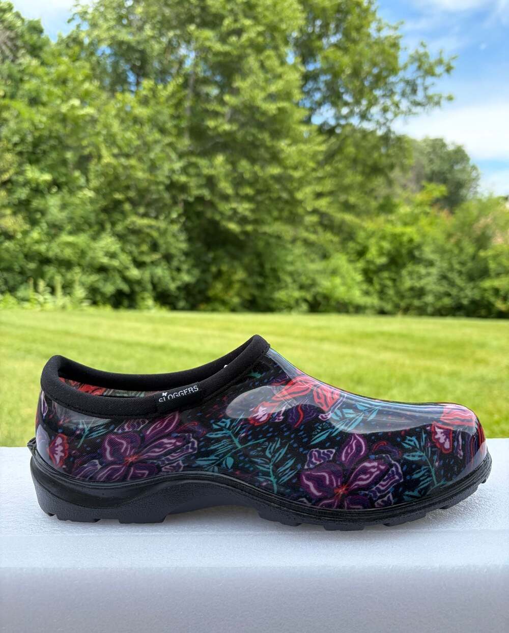 New Sloggers Women's Waterproof Garden Shoe Flower Power Print Black Size 10